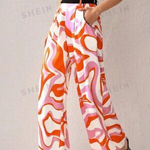 S128 White, Orange, Pink Wide Leg Printed Flared Gaucho Pants Size Large NIP NEW